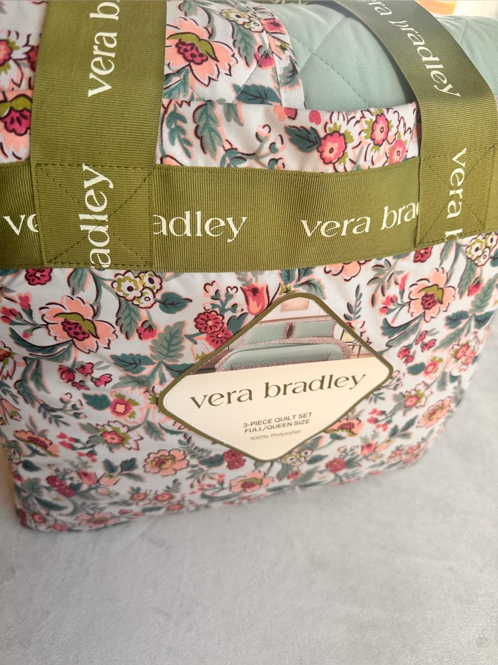 Vera Bradley Quilted Floral Quilt Set in Pink and Olive